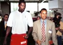 Hakeem Olajuwon (left) with Claude Johnson in Munich, 1995.